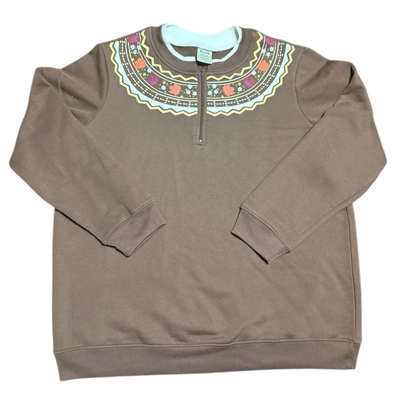 Blair Tops - Blair Chocolate Brown 1/4 Zip Pullover Women’s Large Fall Thanksgiving Motif